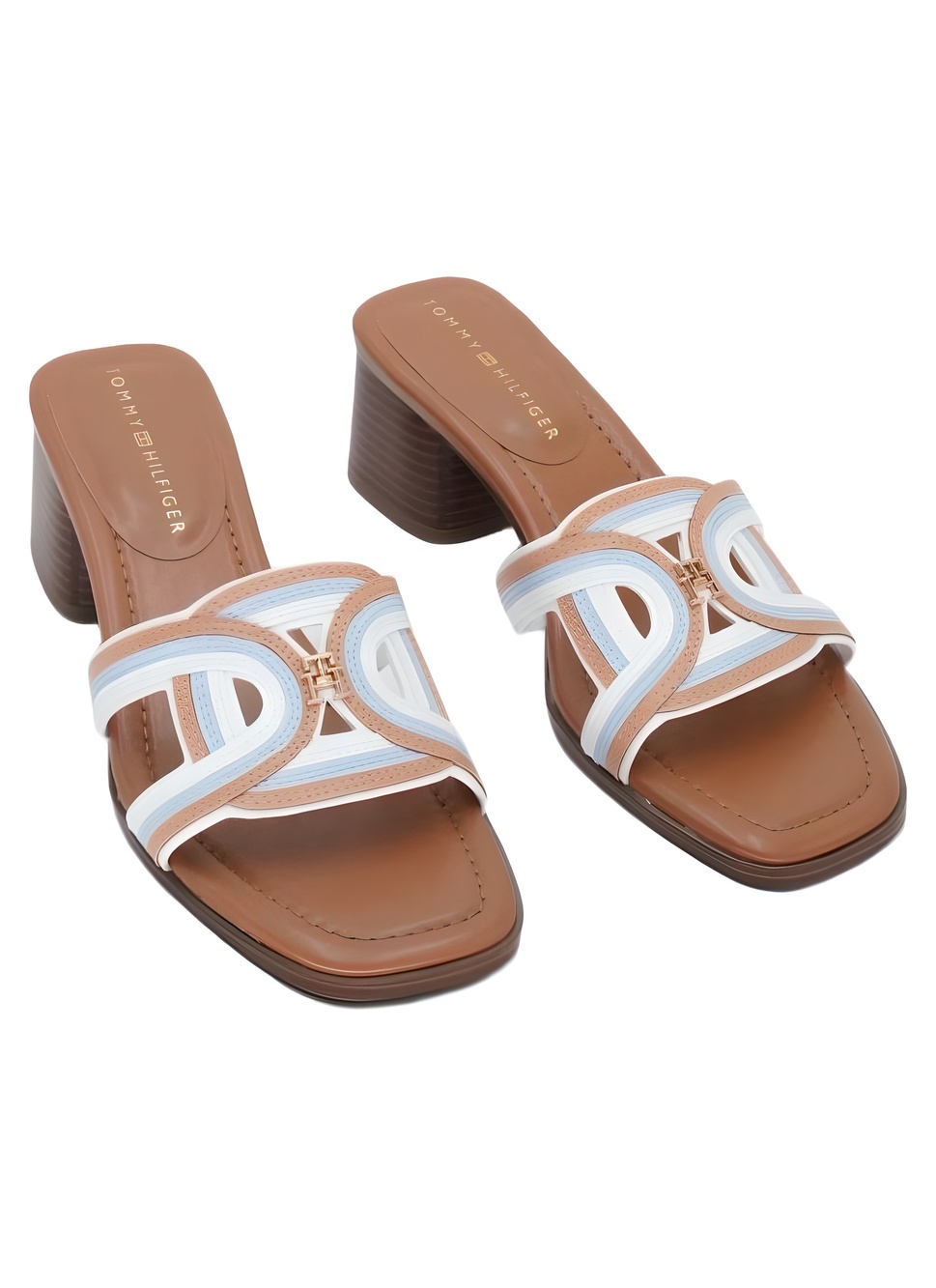 Tommy Hilfiger Womens Marica White Multi 2.2" Block Heel Slide Sandals Size 7.5M